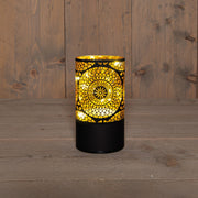 cylinder glas draaiend marrakech 10led warm wit op 3aa batterij met timer d9h16cm zwart/goud
