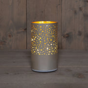 cylinder glas draaiend met sterren 10led warm wit op 3aa batterij met timer d9xh16cm champagne