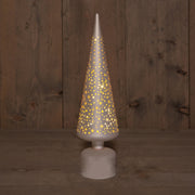 kerstboompje glas draaiend met sterren 10led warm wit op 3aa batterij met timer d10x39cm champagne