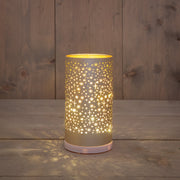 cylinder glas draaiend led batterij  usb aansluiting 9x17cm champagne