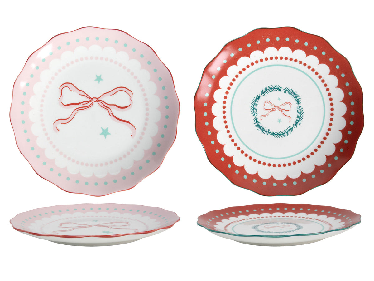 ontbijt bord "kerststrikken" ø20,5cm 2 assorti