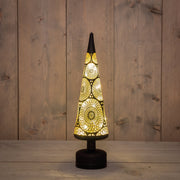 kerstboompje glas draaiend led  batterij en usb aansluiting 10x39cm zwart/goud