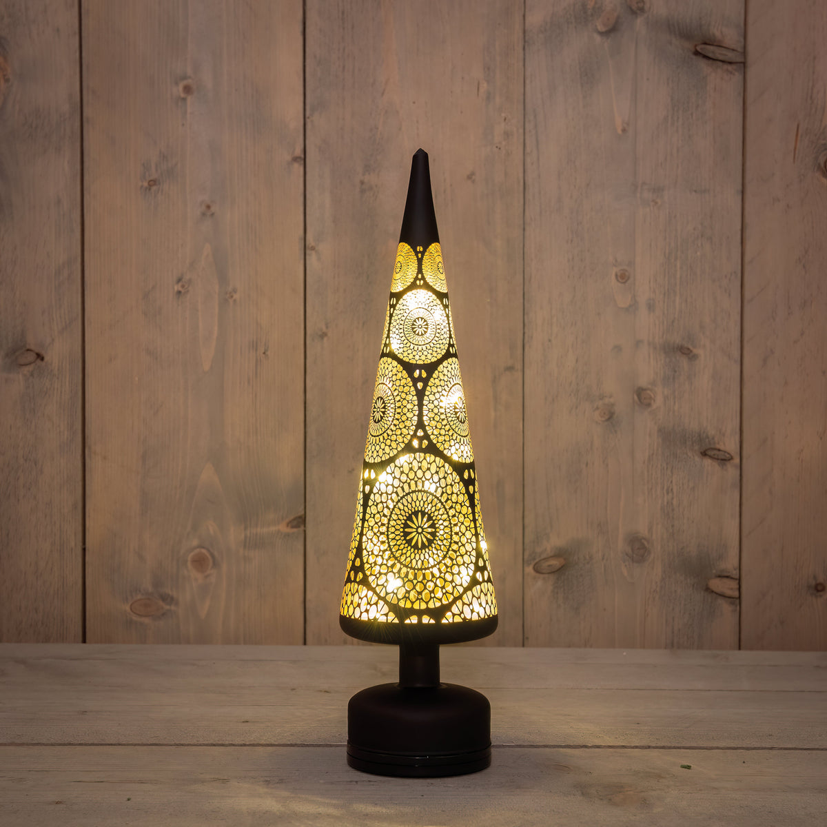 kerstboompje glas draaiend led  batterij en usb aansluiting 10x39cm zwart/goud