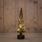 kerstboompje glas draaiend led  batterij en usb aansluiting 10x39cm zwart/goud sterren