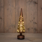 kerstboompje glas draaiend led  batterij en usb aansluiting 10x39cm donkerbruin sterren