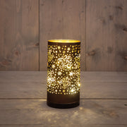 cylinder glas draaiend led batterij  usb aansluiting 9x17cm zwart/goud donkerbruin sterren