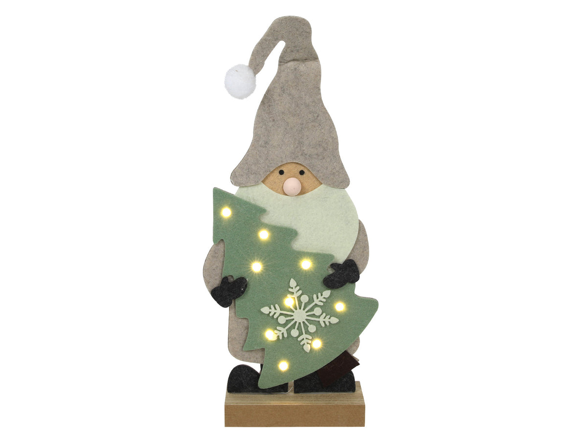gnoom met kerstboom beige vilt led 35cm