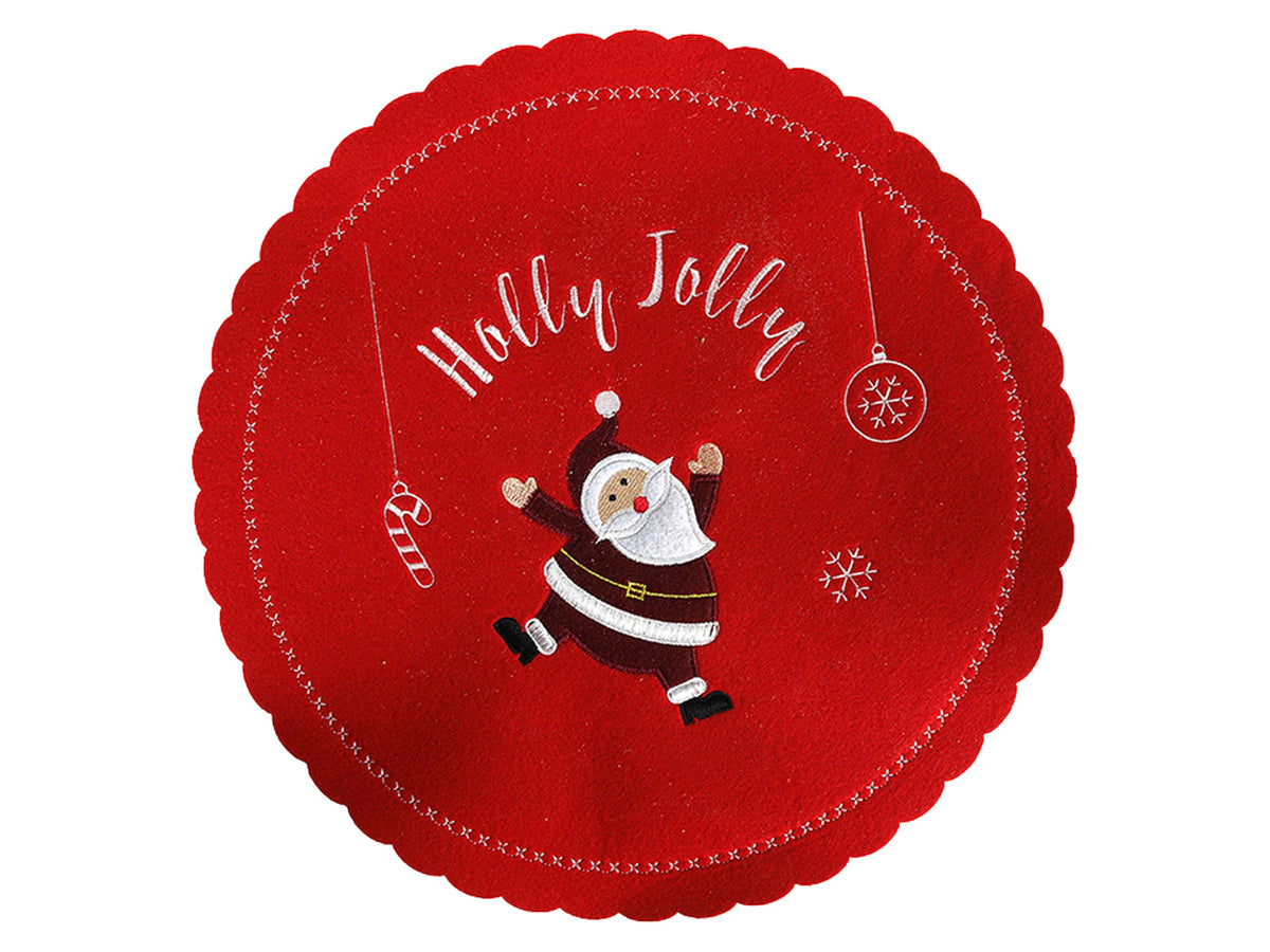 placemat kerst vilt "holly jolly" ø35cm  rood