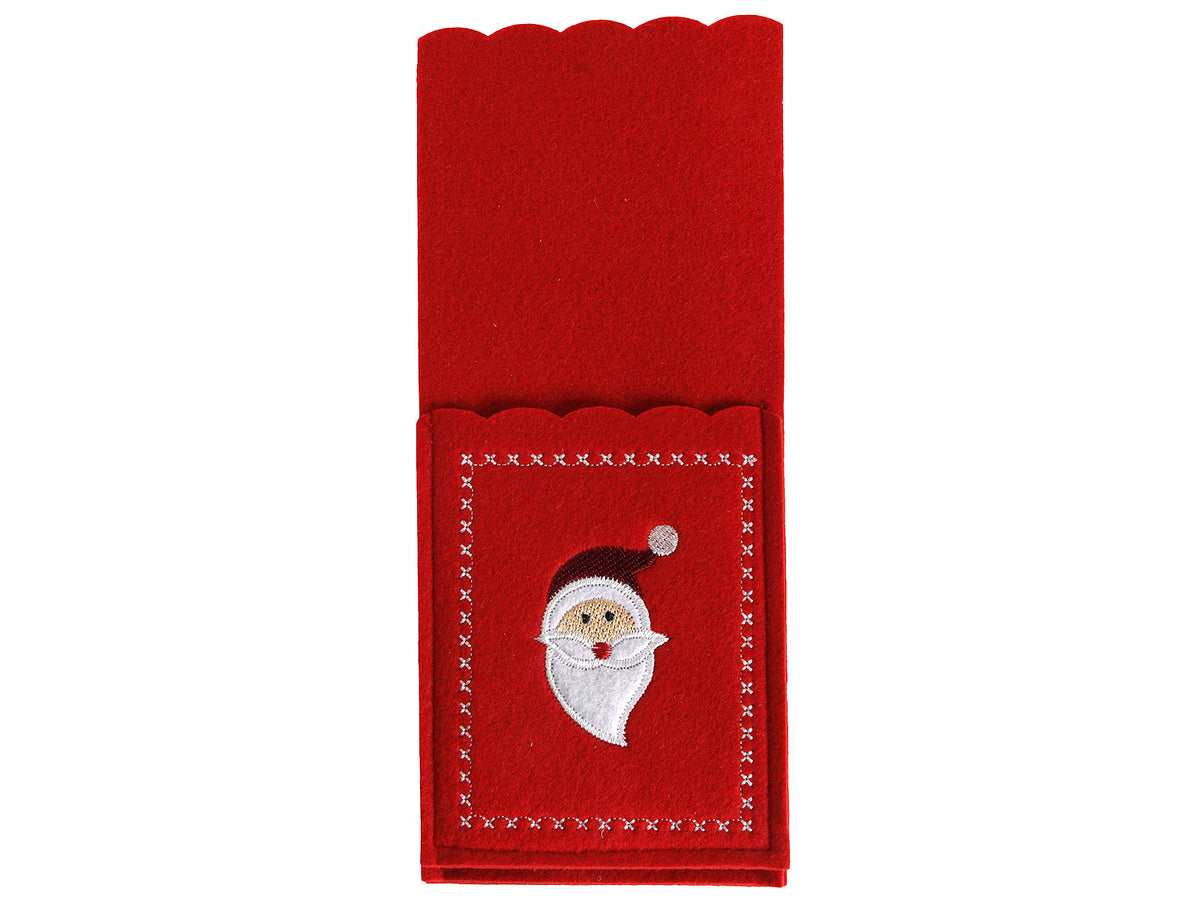 bestekzak kerst vilt "holly jolly" 23x10cm rood