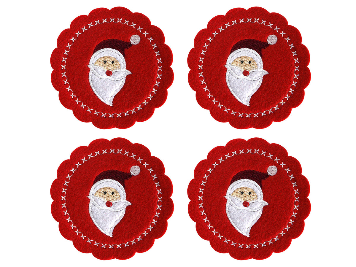 onderzetter kerst vilt "holly jolly" ø10cm s/4 rood