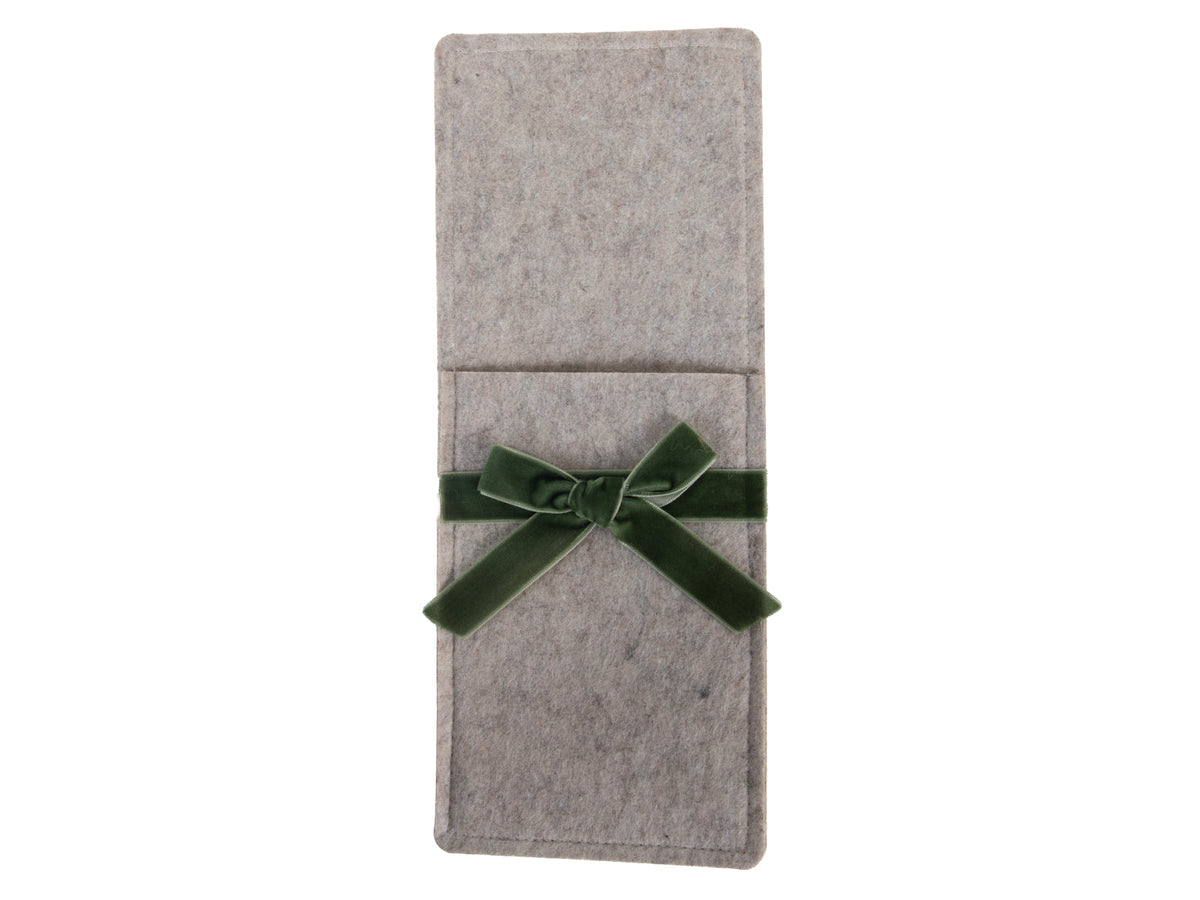 bestekhouder vilt grijs strik velvet groen 30x12cm