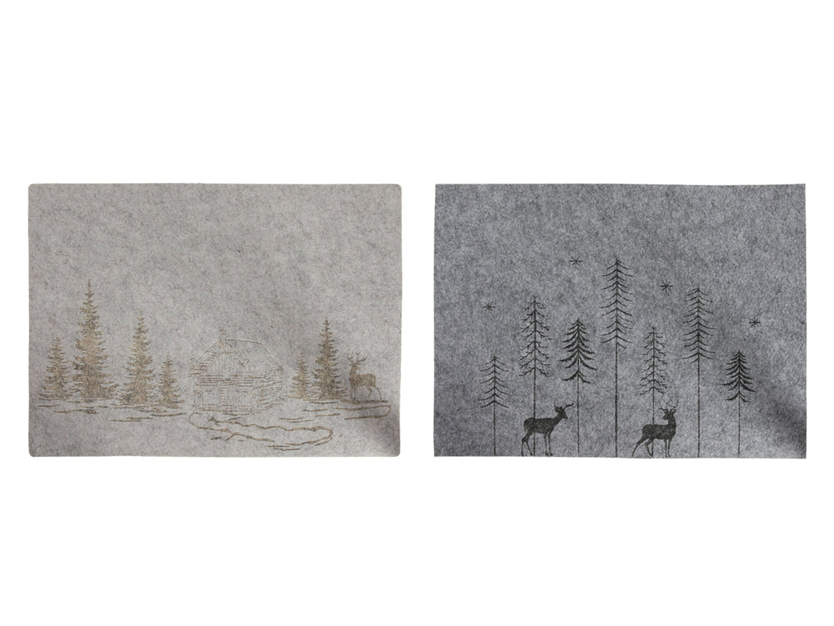 placemat kerstsfeer 45x33cm 2-assorti grijs/zand