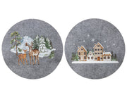 placemat kerstscene vilt ø33cm 2 assorti kersthuisjes/ rendieren