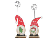 hout menu-kaarthouder gnoom/santa 17cm 2 ass.