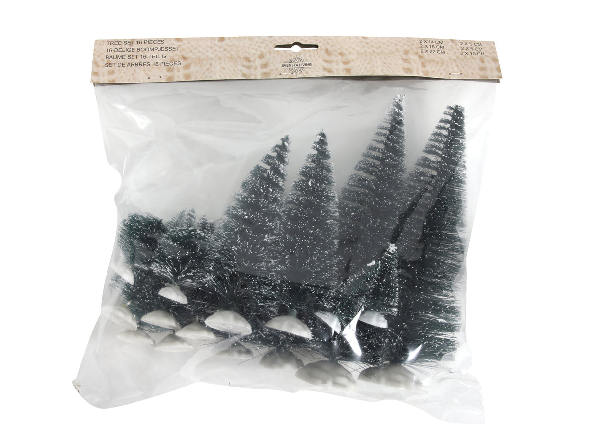 mini kerstboompjes x16 ass 2x5+2x6+6x10+2x14+2x15+2x22cm