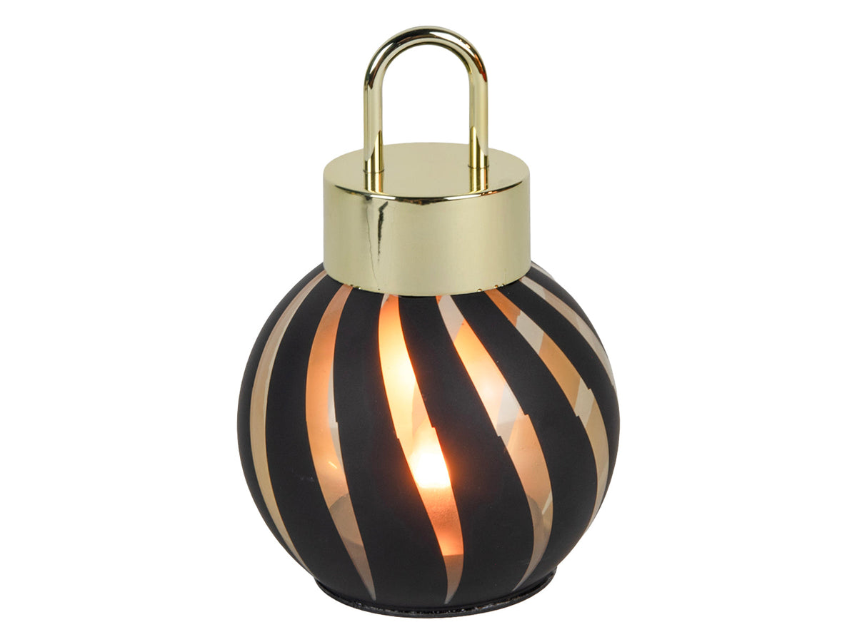 kerstbal met vlam led stripe zwart ø10x15cm  3xaaa zwart