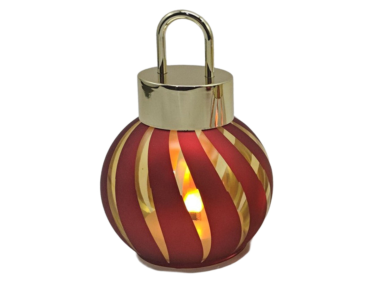 kerstbal met vlam led stripe rood ø10x15cm  3xaaa red