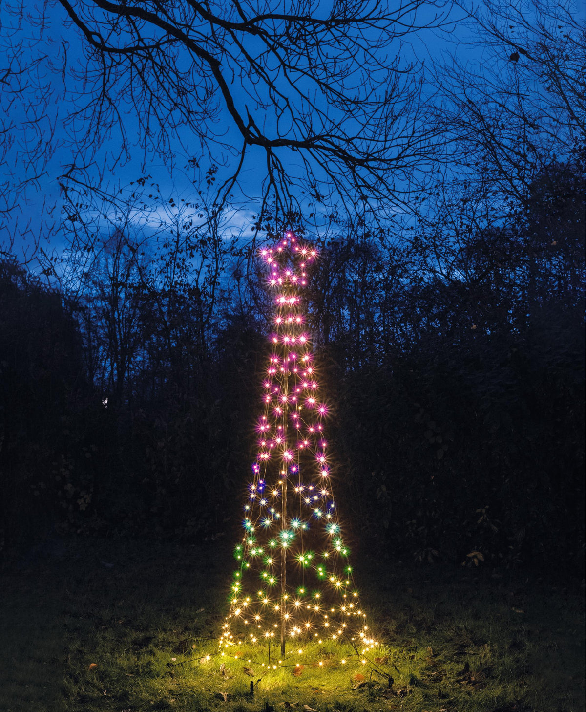 boom met ster op standaard 236led rgb ip44 trafo inclusief paal, afstandsbediening en 4 grondpennen d70h200cm