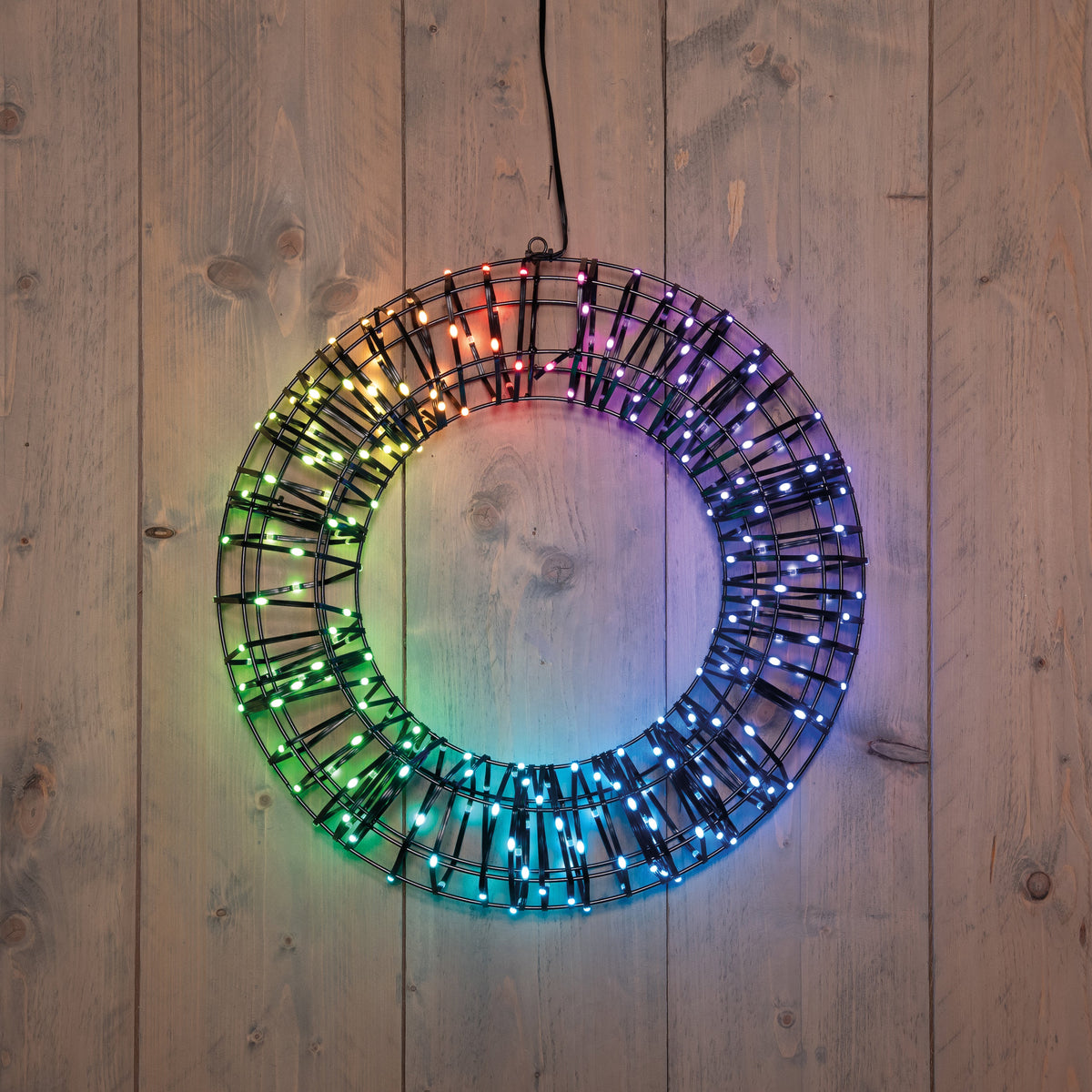 krans metaal 280led rgb 48x10cm ip44/ afstandsbediening / 5 mtr aanloopsnoer zwart