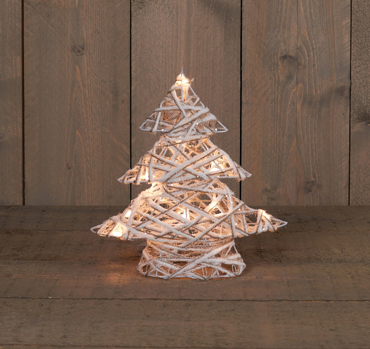 b.o.t. boom 30cm jute/katoen/glitter 10 led warm wit / 2xaa on/off/6u timer