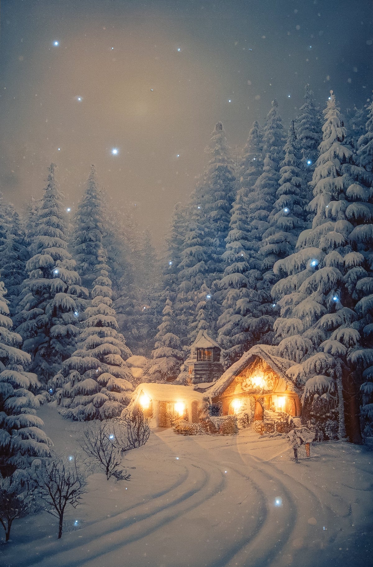 canvas 5led 42 fiber huis sneeuwlandschap op 2aa batterij 38x58cm
