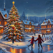 b.o. led canvas 38x38cm schaatsende kinderen 5led / 2aa