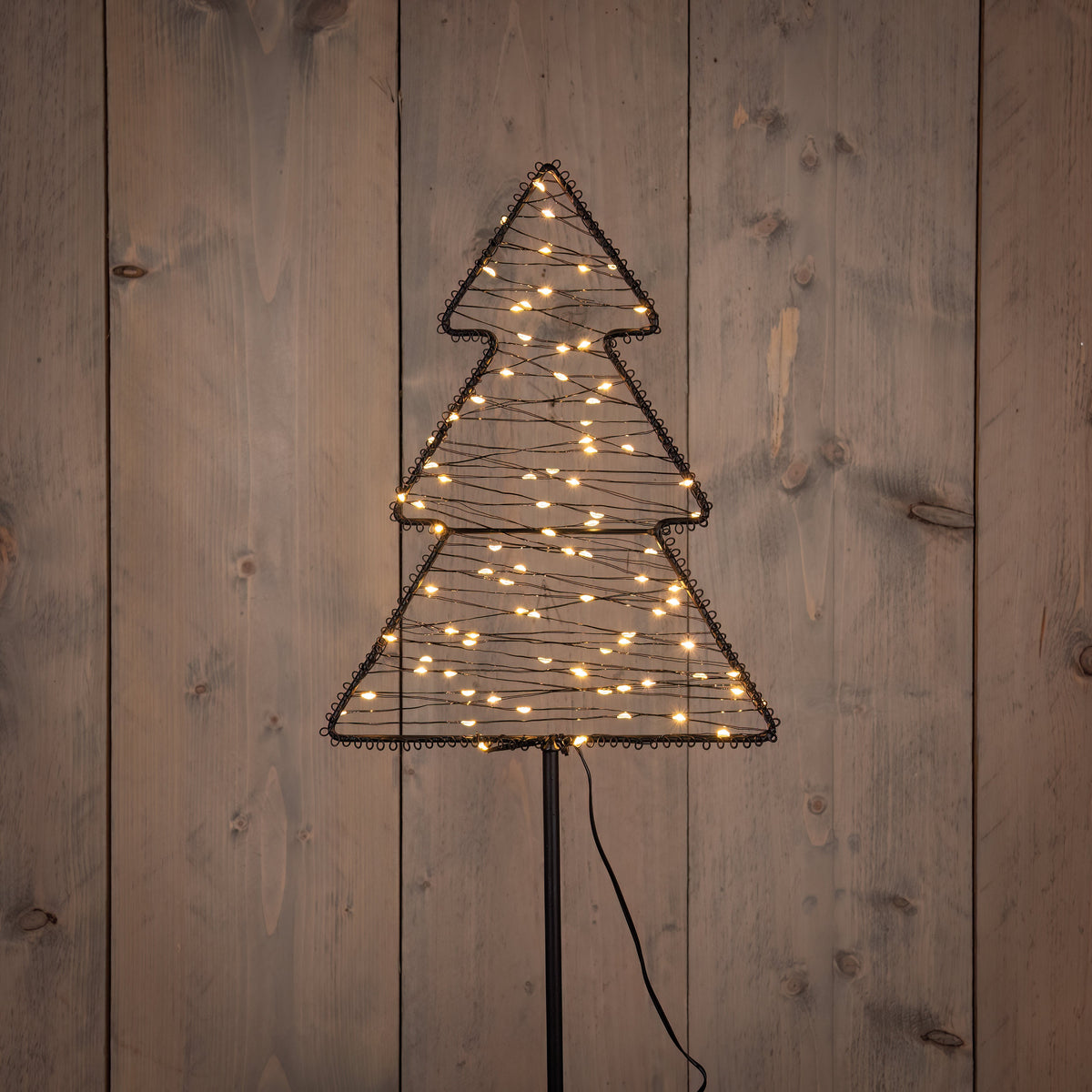 boom op steker metaal 85led ip44 3xaa batterij met timer 22x89cm classic warm