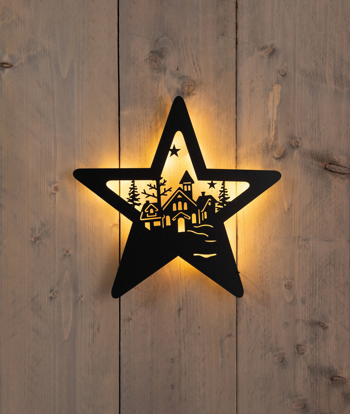 muurhanger ster met kerstfiguren 22led classic op batterij met timer ip20 3x34x35cm zwart