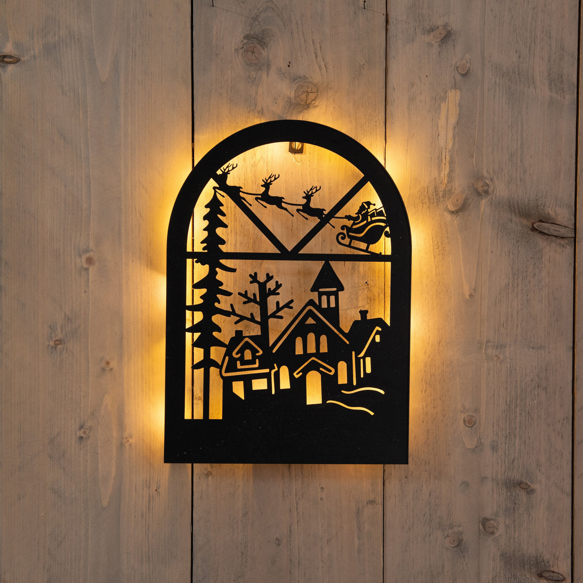 muurhanger met kerstfiguren 24led classic op batterij met timer ip20 3x25x30cm zwart