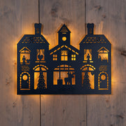 muurhanger met kersthuisjes 33led classic op batterij met timer ip20 h32x40cm zwart