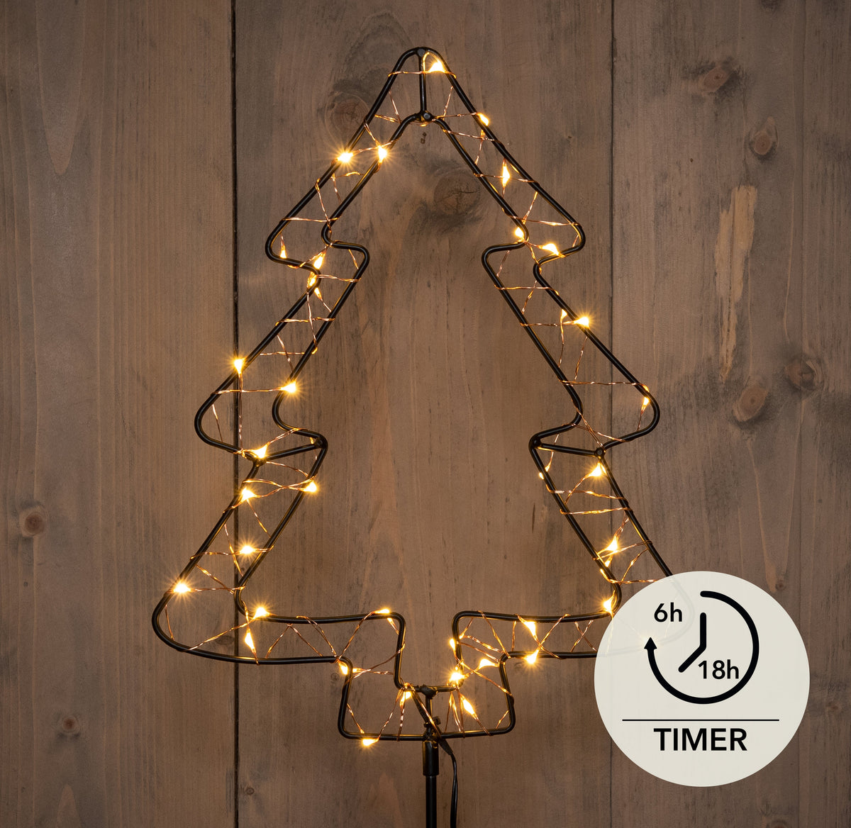 b.o.t. zwarte boom op steker 24x100cm/40 led classic koperdraad 6/18u timer - 3xaa ip44