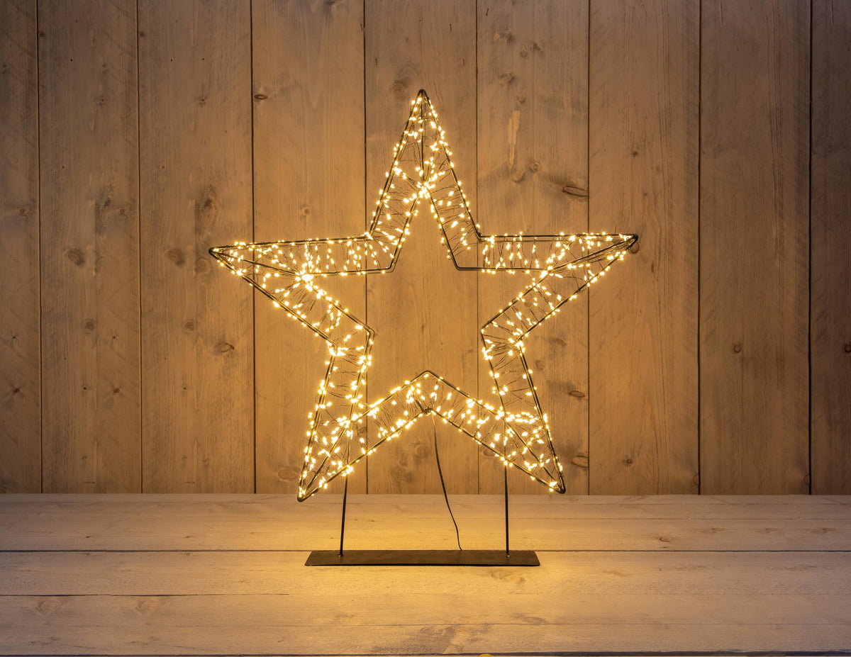ster 3d op voet metaal 1200led flash ip44 trafo met timer en dimmer 56x5cm classic warm