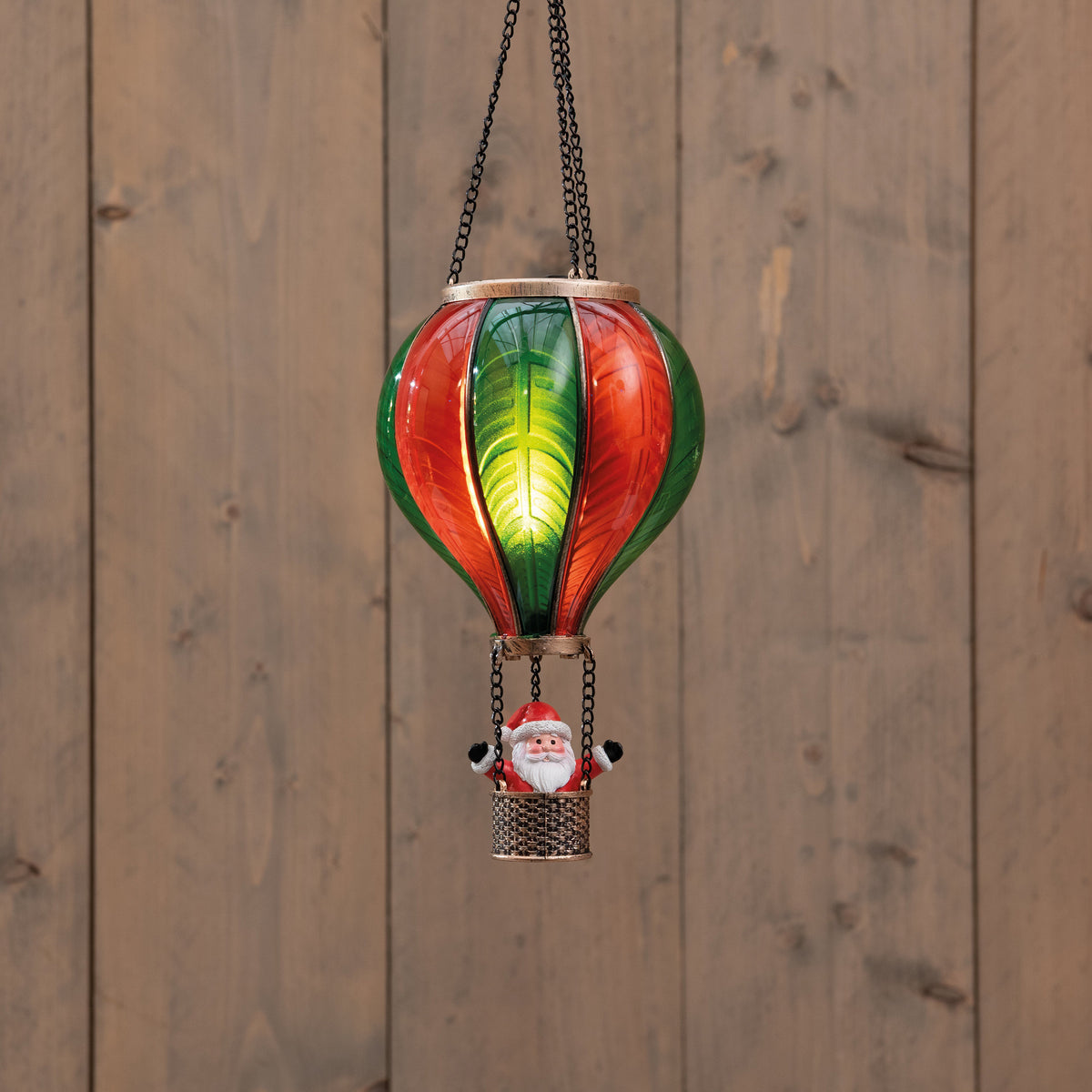 b.o. luchtballon met kerstman 20led met vlameffect 14x25cm rood/groen / 2xaaa ip44 batterybox aan / 6/18h timer / uit