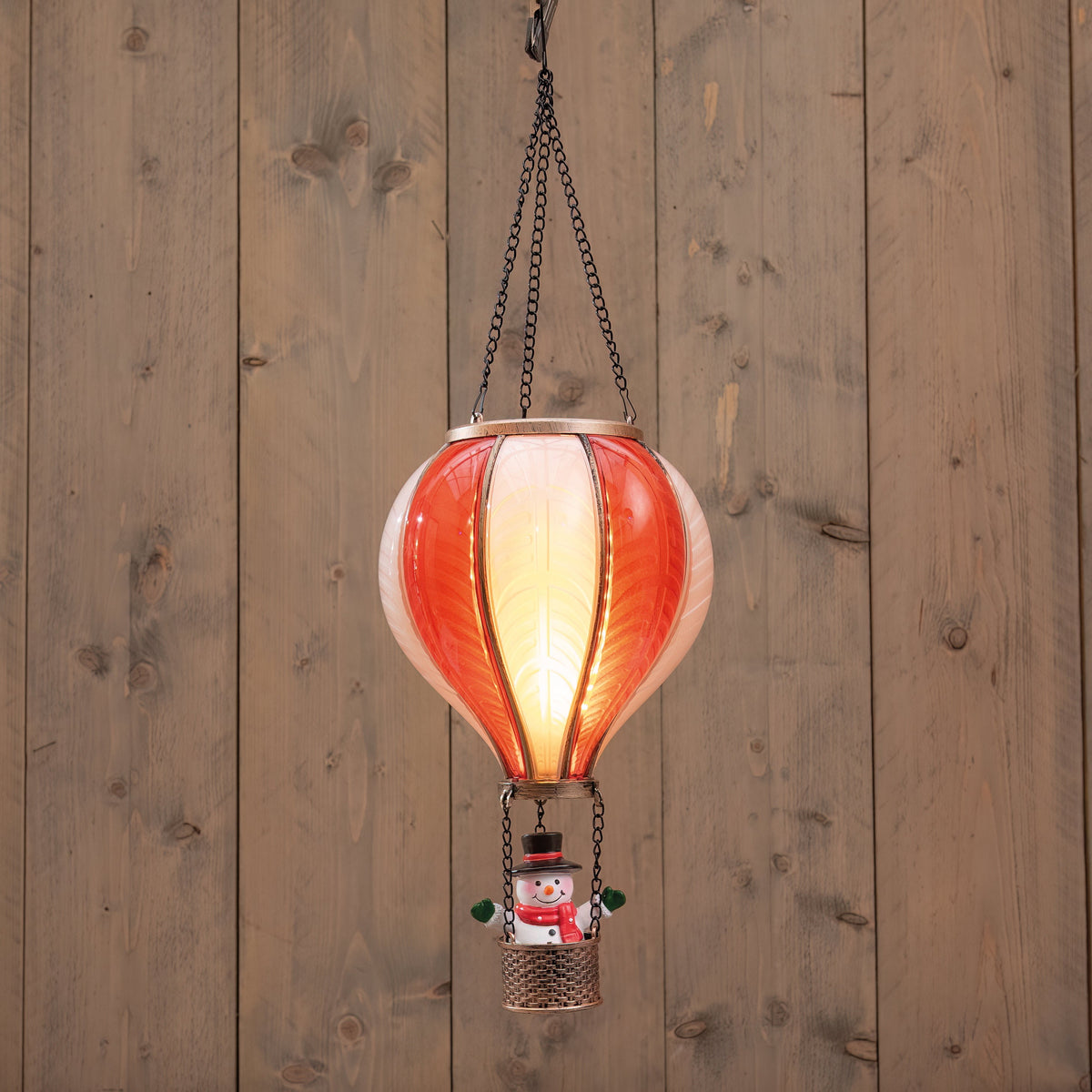 b.o. luchtballon met sneeuwman 24led met vlameffect 20x35cm wit/rood/ 2xaa ip44 batterybox aan / 6/18h timer / uit