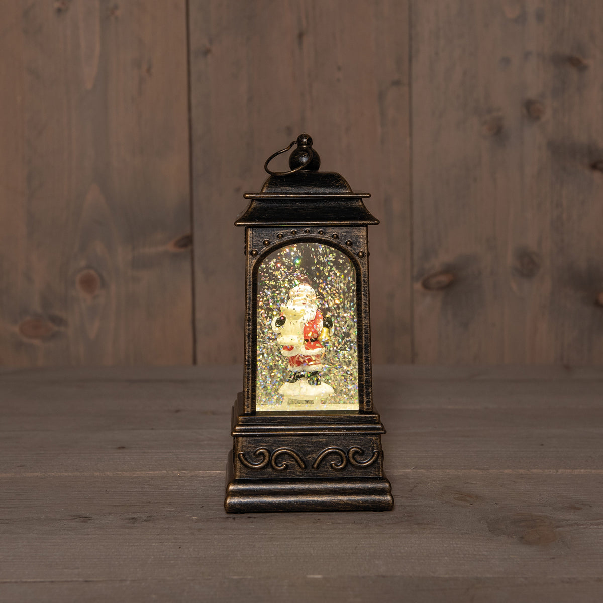 lantaarn kerstman in glitterwater 3xaa batterij met dc aansluiting 20.5x9cm warm wit