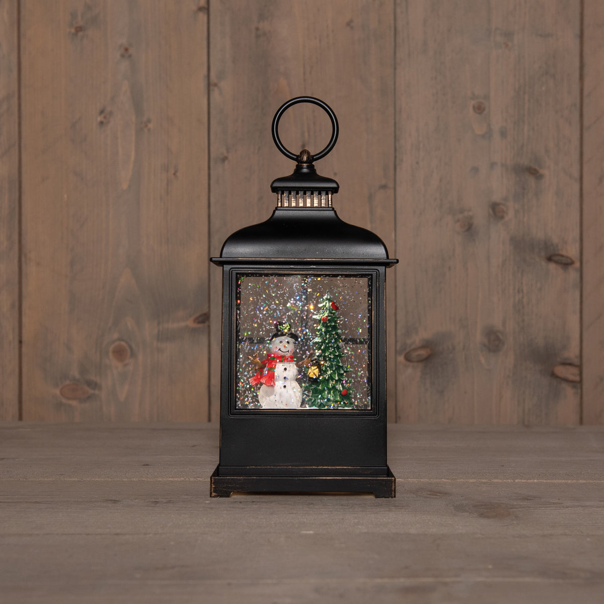 lantaarn sneeuwpop in glitterwater op 3aa batterij met dc aansluiting 27x12.5cm warm wit