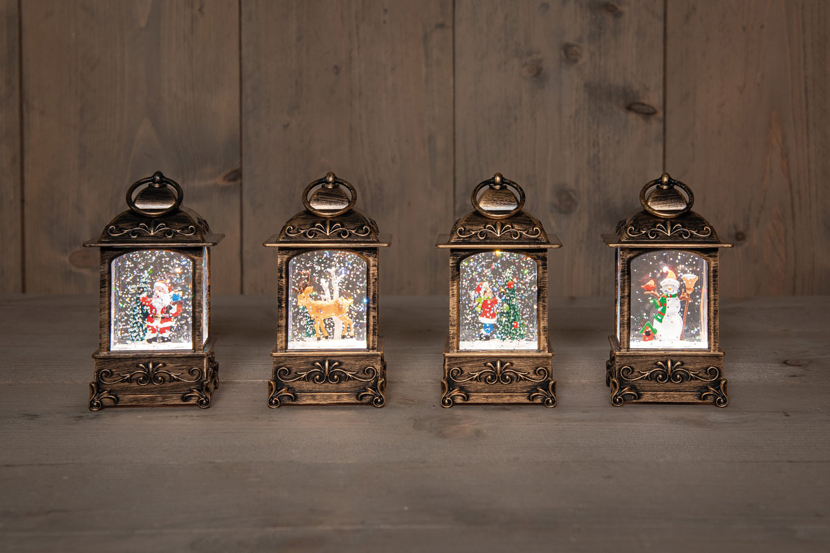 lantaarn met glitterwater op batterij 14x7.5cm 4 assorti in display warm wit