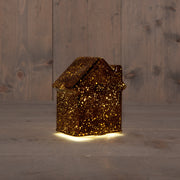 huisje glas 10led 3xaaa batterij met timer 12.5x7.5xh14cm metallic brons