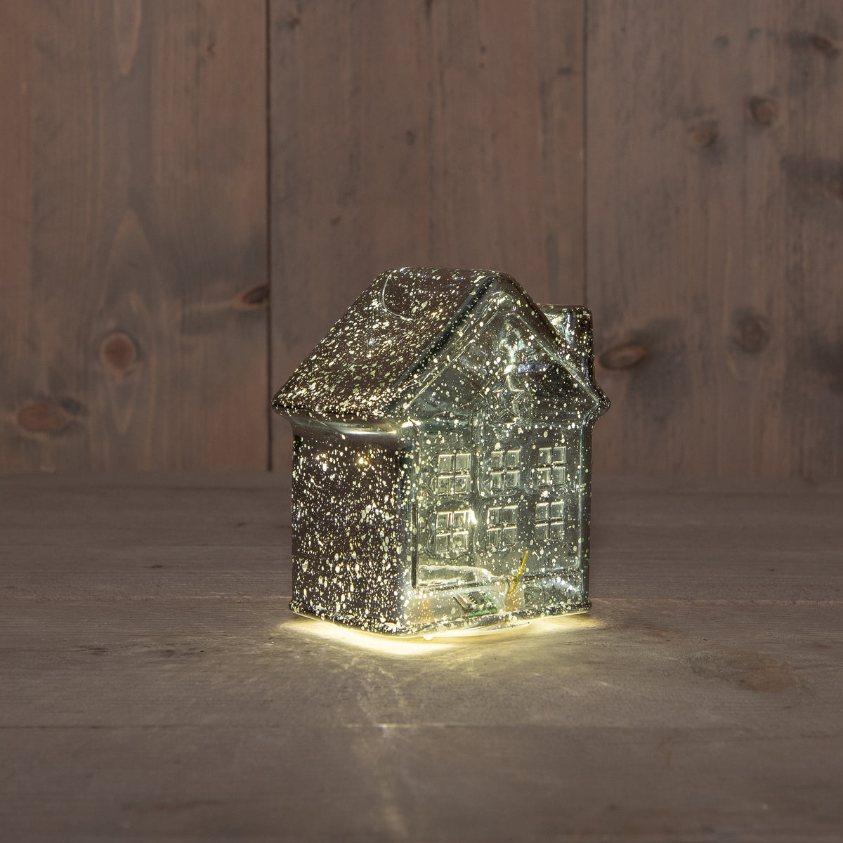 huisje glas 10led 3xaaa batterij met timer 12.5x7.5xh14cm metallic antraciet