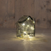 huisje glas 10led 3xaaa batterij met timer 12.5x7.5xh14cm grijs