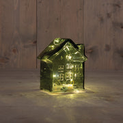 huisje glas 10led 3xaaa batterij met timer 12.5x7.5xh14cm groen