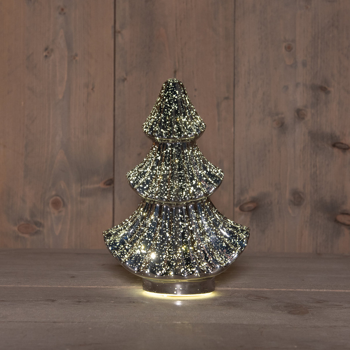 kerstboompje glas 10led 3xaaa batterij met timer 15.5x9.5xh24cm metallic antraciet