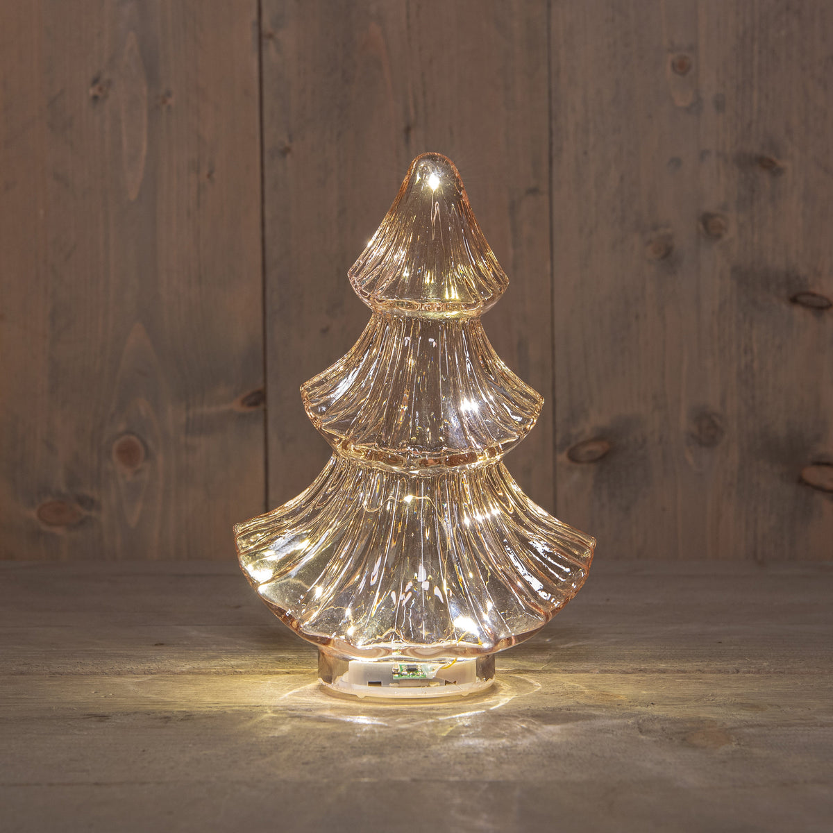 kerstboompje glas 10led 3xaaa batterij met timer 15.5x9.5xh24cm roze