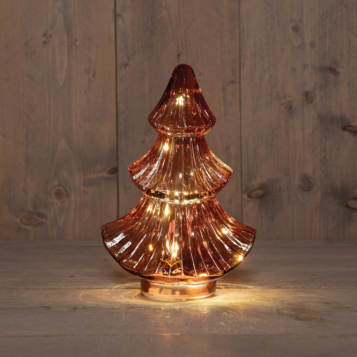 kerstboompje glas 10led 3xaaa batterij met timer 15.5x9.5xh24cm  bordeaux