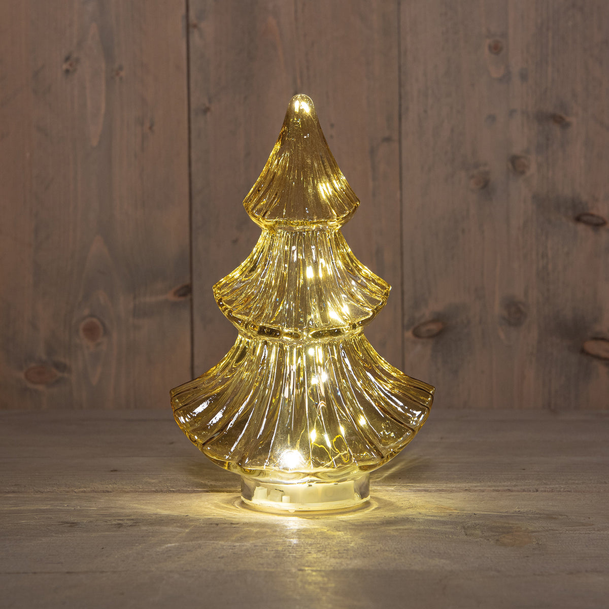 kerstboompje glas 10led 3xaaa batterij met timer 15.5x9.5xh24cm amber