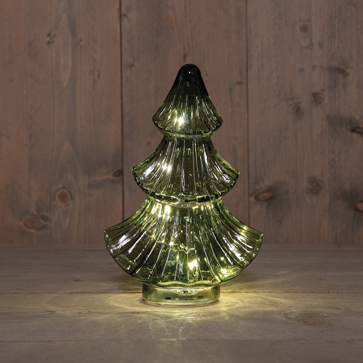 kerstboompje glas 10led 3xaaa batterij met timer 15.5x9.5xh24cm groen