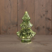 kerstboompje glas 10led 3xaaa batterij met timer 15,5x9,5cm metallic groen