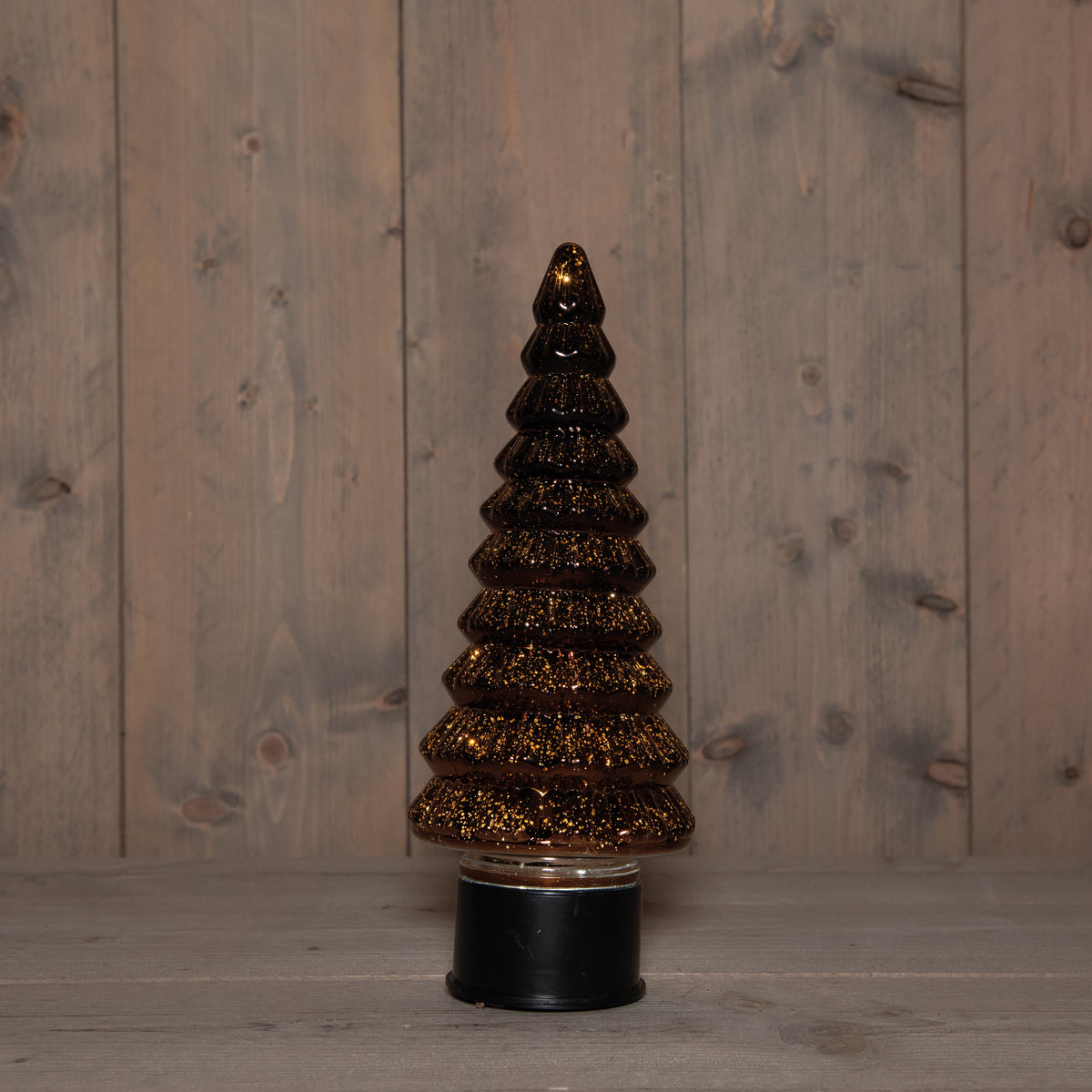kerstboompje glas draaiend  20led 3xaa batterij met timer 13xh35cm metallic brons