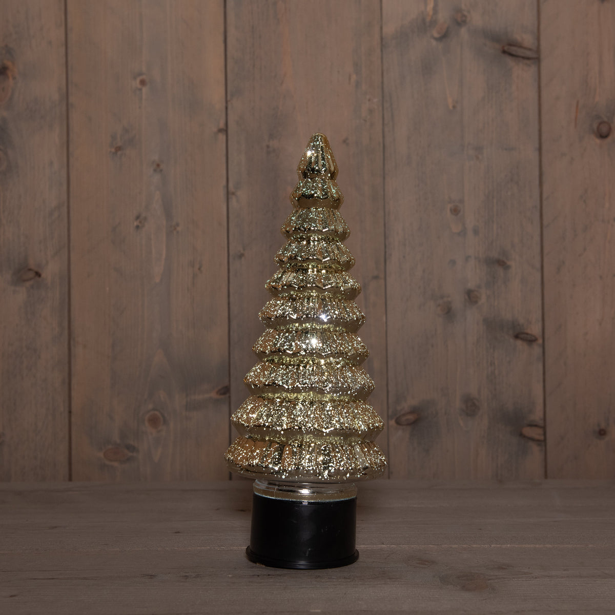 kerstboompje glas draaiend  20led 3xaa batterij met timer 13xh35cm metallic goud