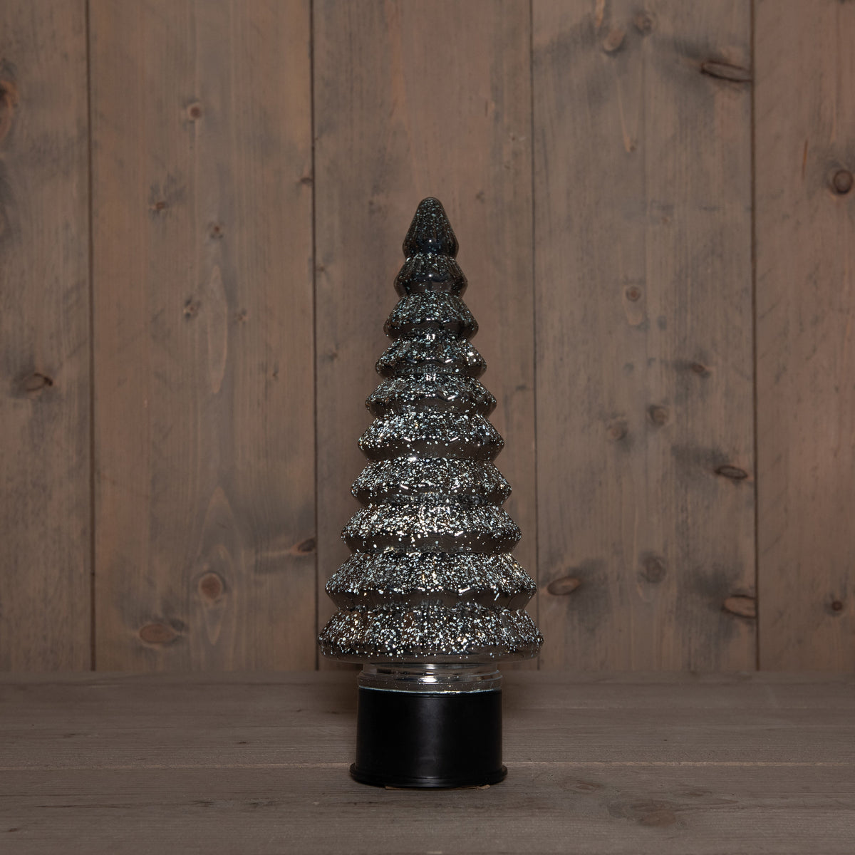 kerstboompje glas draaiend  20led 3xaa batterij met timer 13xh35cm metallic antraciet
